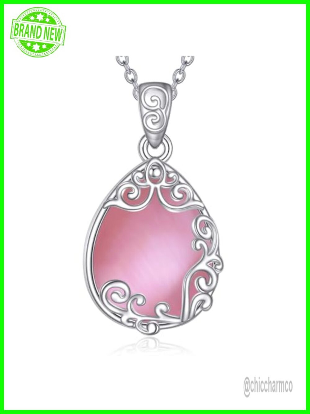 925 Sterling Silver Opal Teardrop Filigree Pendant Necklace 18in